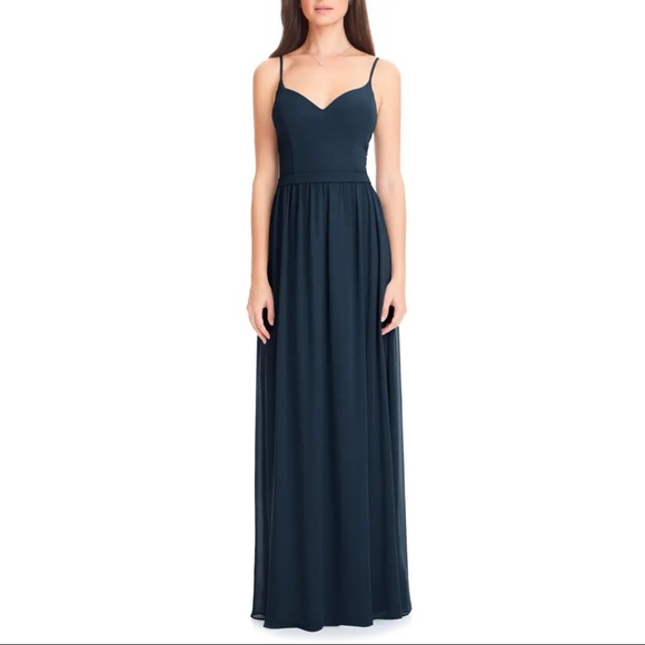 Bill Levkoff #Levkoff Chiffon A-Line Gown in Navy - Picture 11 of 12